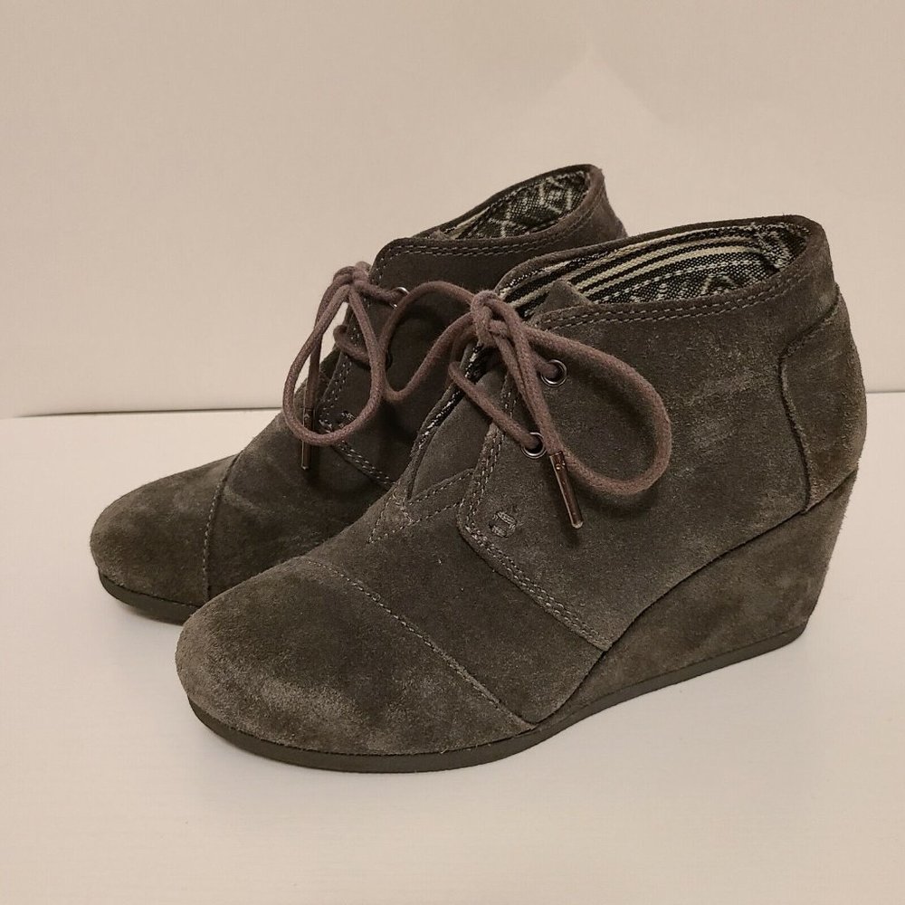 Toms Bootie Ankle Boots Women's Size 5.5 Gray Lace Up 300716 Excellent Condition